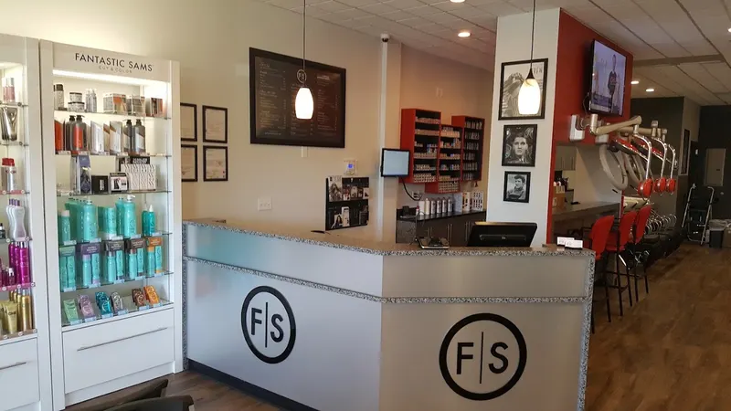 Front desk and product wall at Fantastic Sams Cut & Color in Cape Coral